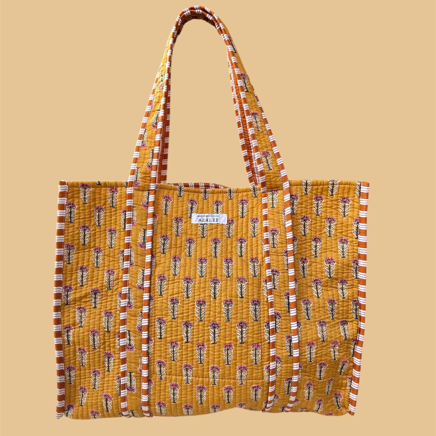 Sac cabas Garance Safran en coton imprimé indien.