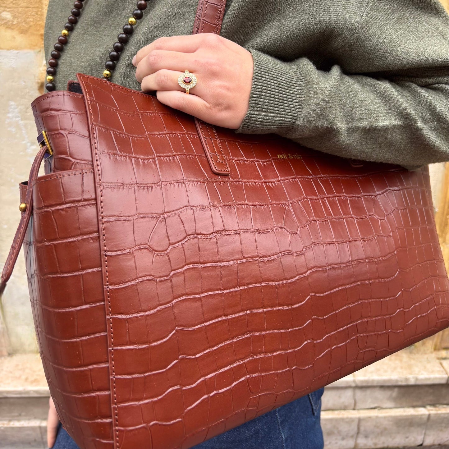 Sac Dakota croc acajou