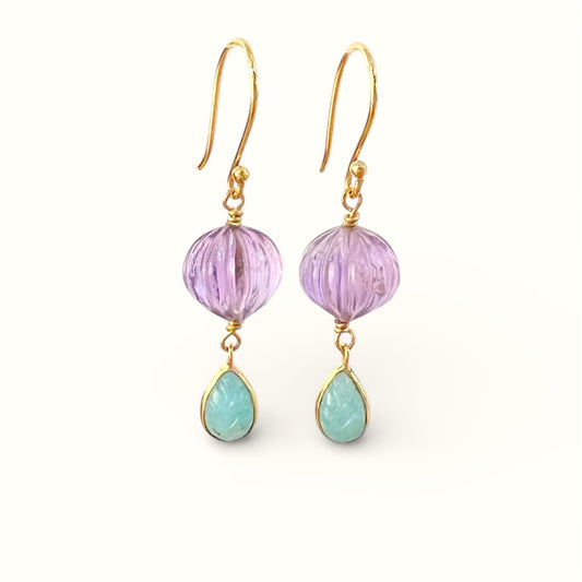 Boucles d'oreilles Hindi améthyste et amazonite
