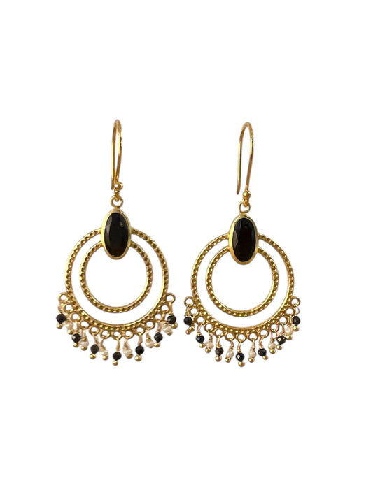 Boucles d'oreilles Saskia onyx et perles