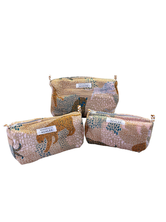 Trousse de Toilette Joséphine- trio Kipling en coton matelassé imprimé main