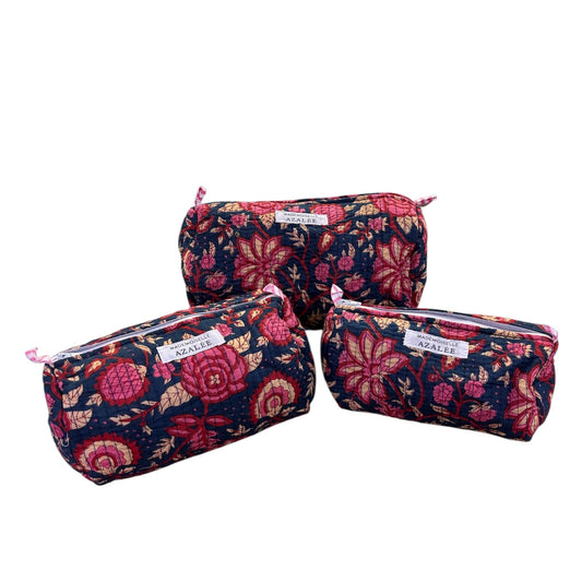 Trousse de Toilette Joséphine- trio Belladone en coton matelassé imprimé indien