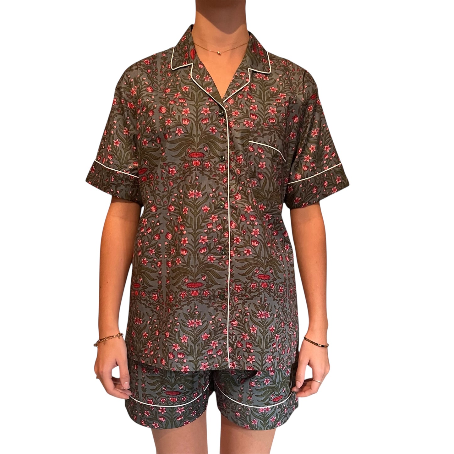 Pyjama court femme City Palace, ensemble en voile de coton avec motifs floraux indiens Mademoiselle Azalée à Agen