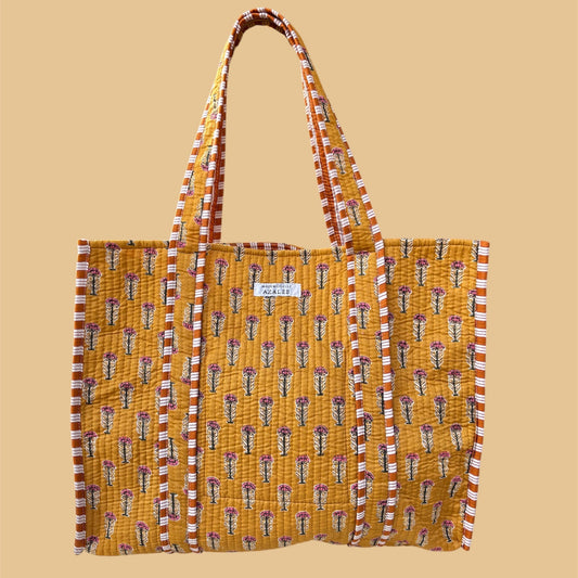 Sac cabas Garance Safran en coton imprimé indien.