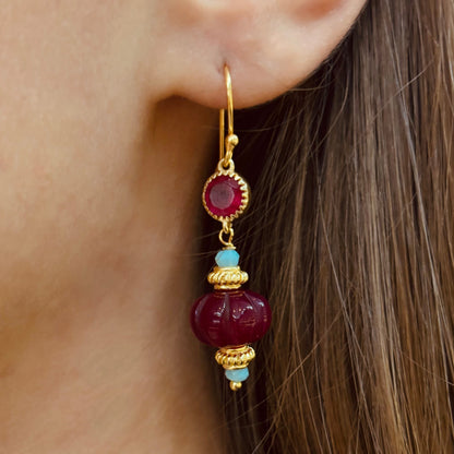 Boucles d'oreilles Jay quartz framboise amazonite