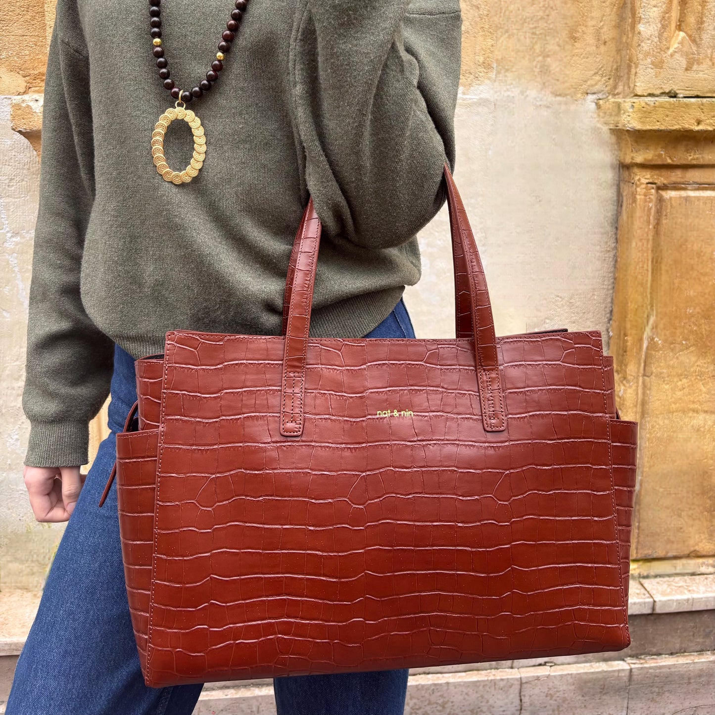 Sac Dakota croc acajou