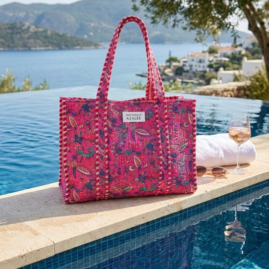 Sac cabas Garance  Jaipur Carmin en coton imprimé indien