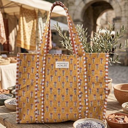 Sac cabas Garance Safran en coton imprimé indien.