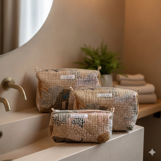 Trousse de Toilette Joséphine- trio Kipling en coton matelassé imprimé main