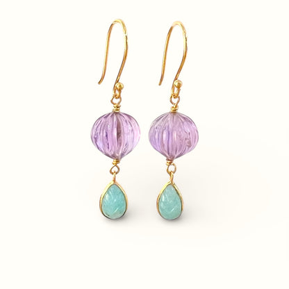 Boucles d'oreilles Hindi améthyste et amazonite