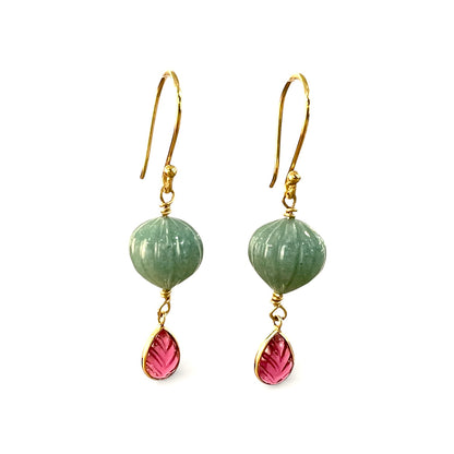 Boucles d'oreilles Hindi aventurine et rubis