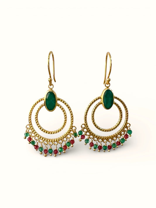 Boucles d'oreilles Saskia onyx vert et rubis