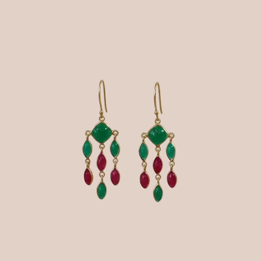 Boucles d'oreilles Fly onyx vert et rubis