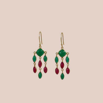 Boucles d'oreilles Fly onyx vert et rubis