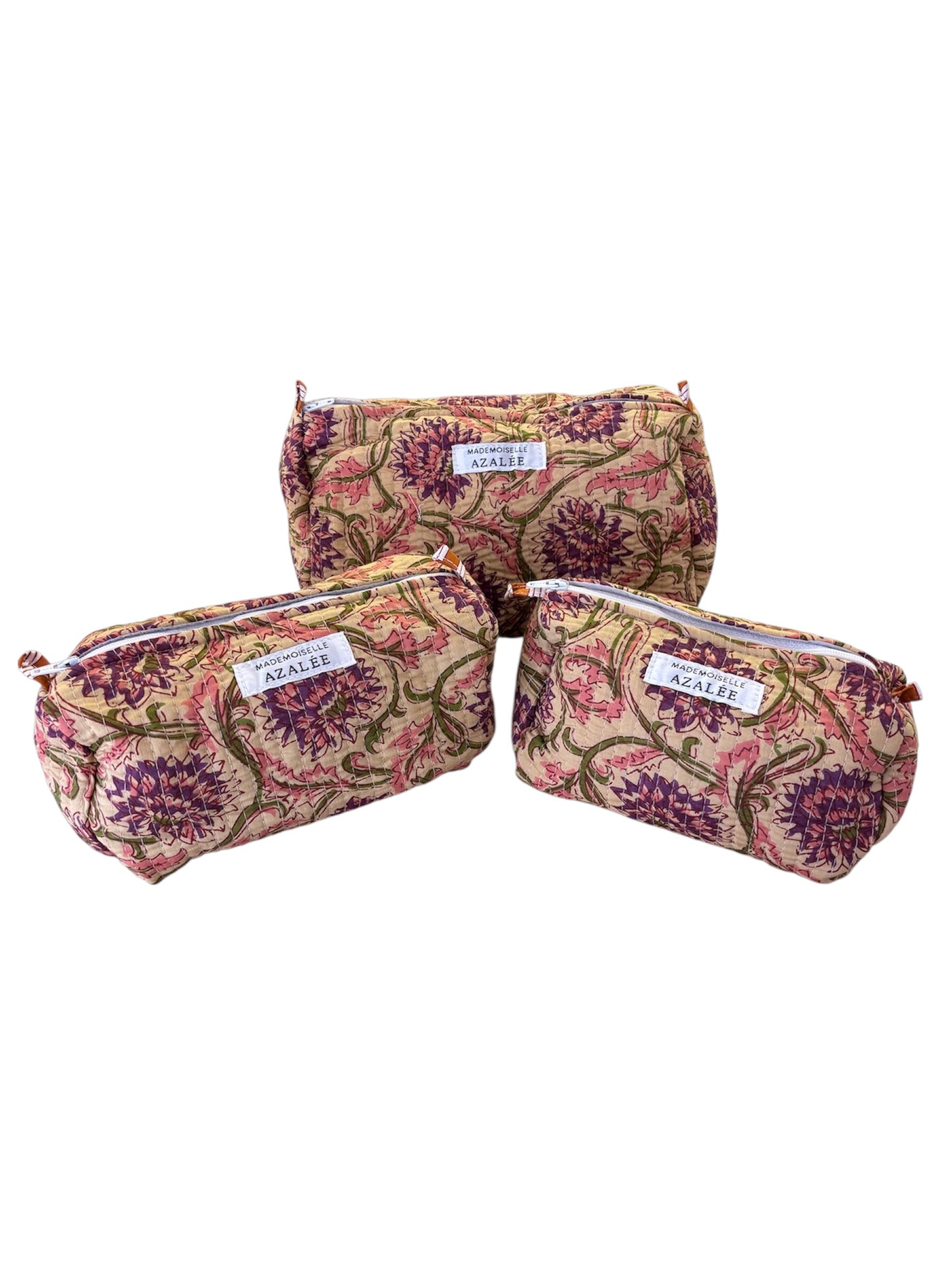 Trousse de Toilette Joséphine- trio Liane en coton matelassé imprimé main