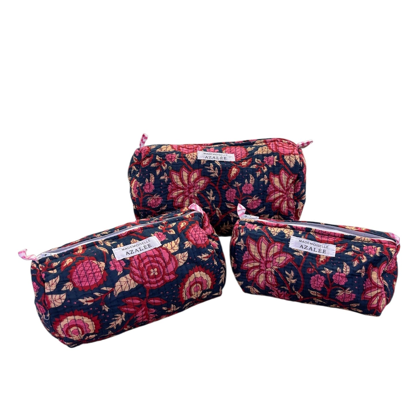 Trousse de Toilette Joséphine- trio Belladone en coton matelassé imprimé indien