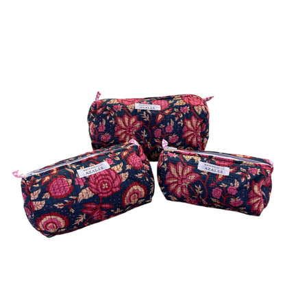 Trousse de Toilette Joséphine- trio Belladone en coton matelassé imprimé indien