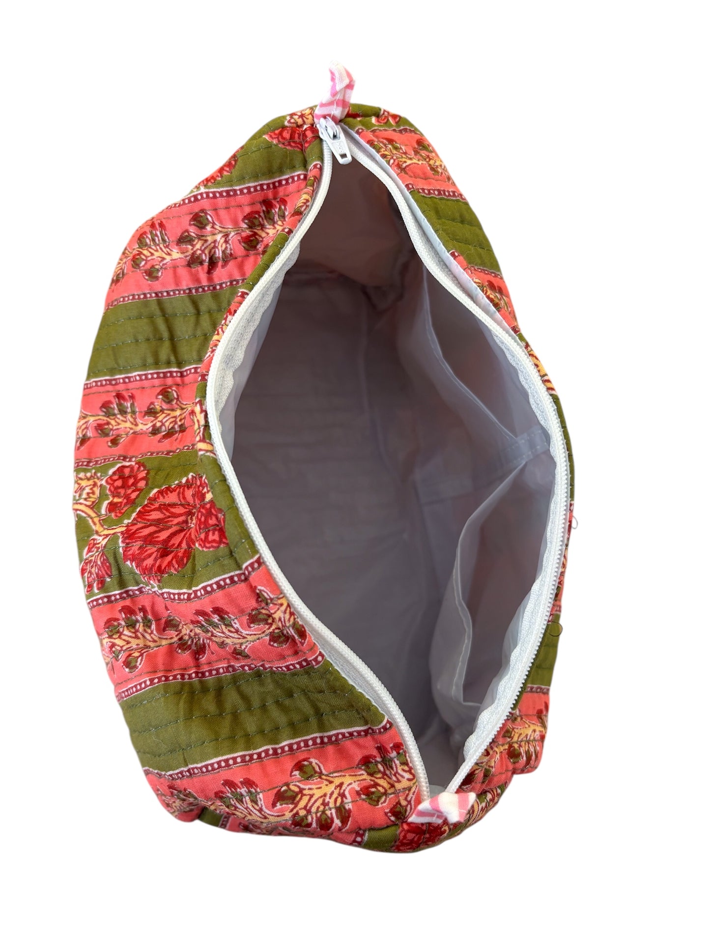Trousse de Toilette Joséphine- trio Cueillette en coton matelassé imprimé main
