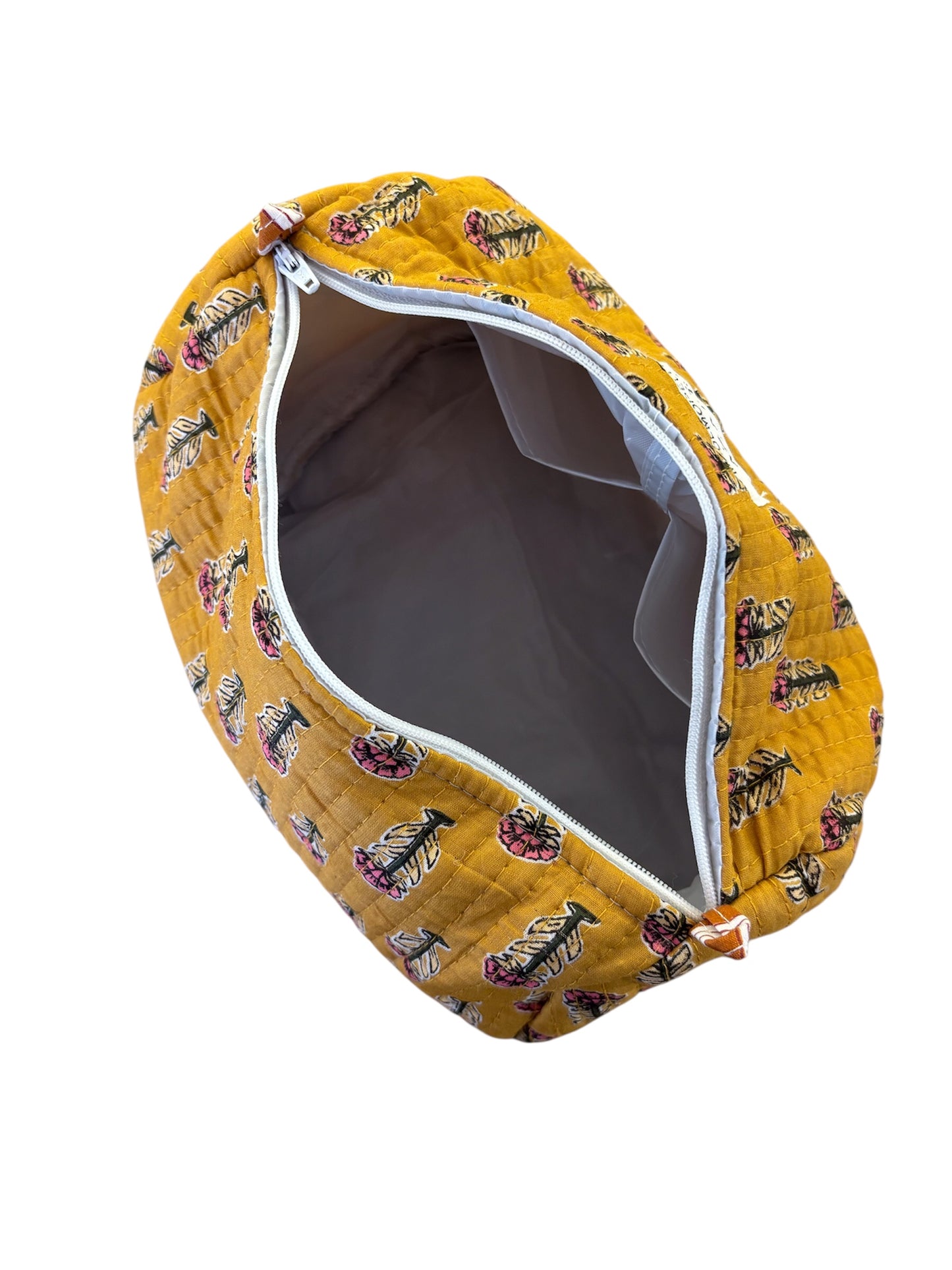 Trousse de Toilette Joséphine- trio Safran en coton matelassé imprimé main