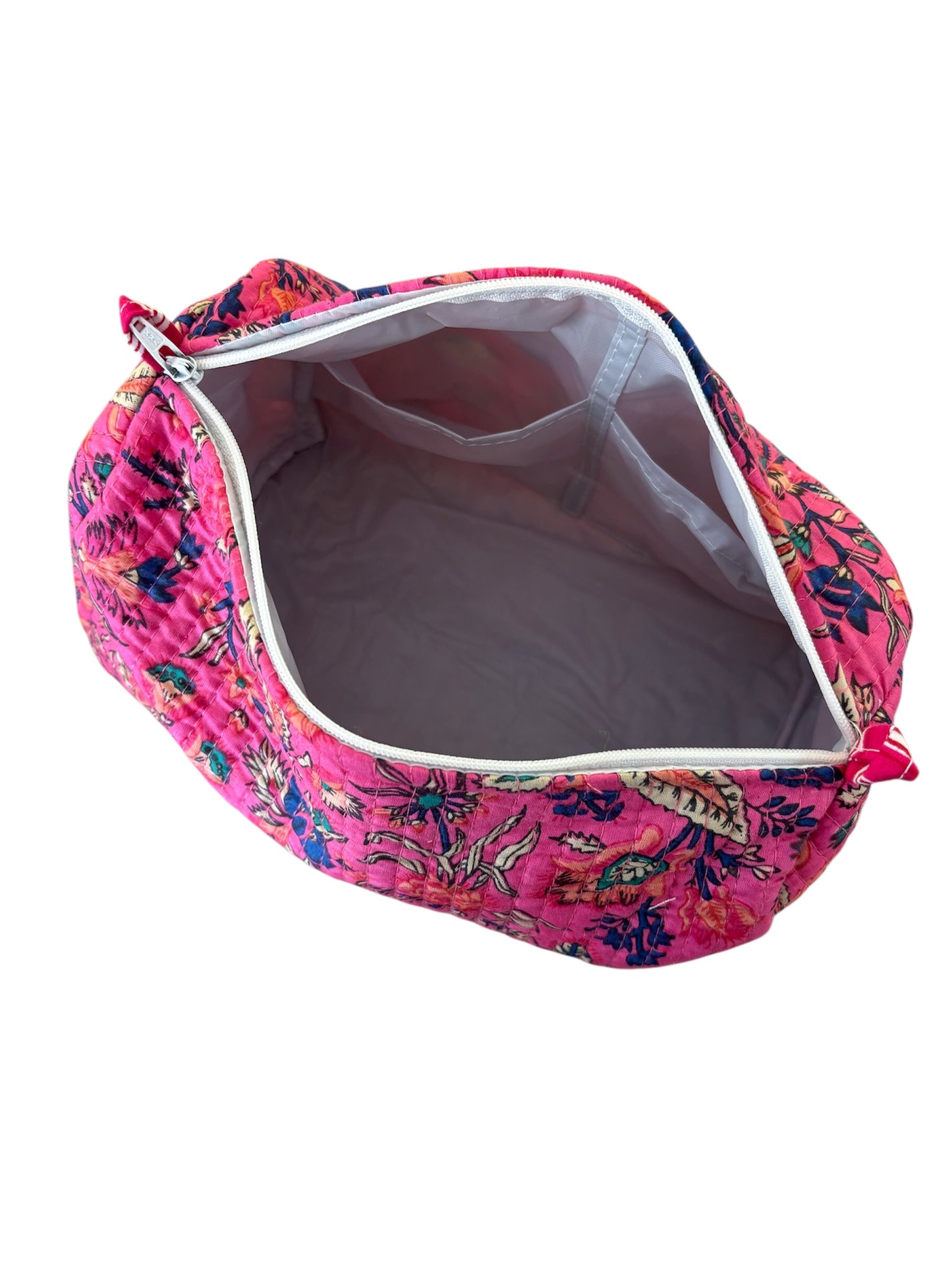 Trousse de Toilette Joséphine- trio Jaipur Carmin en coton matelassé imprimé main