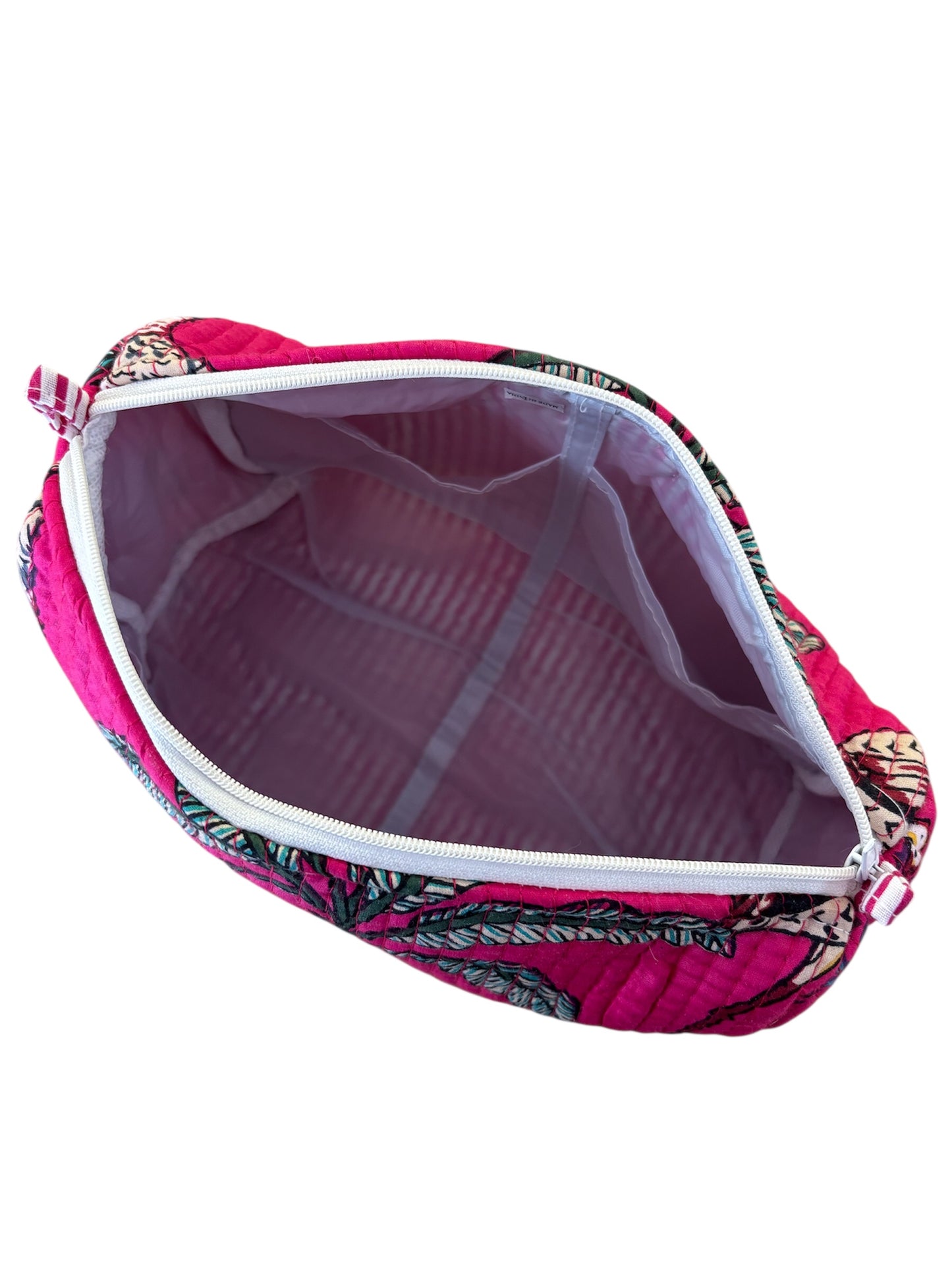 Trousse de Toilette Joséphine- trio Jungle Pink en coton matelassé imprimé indien