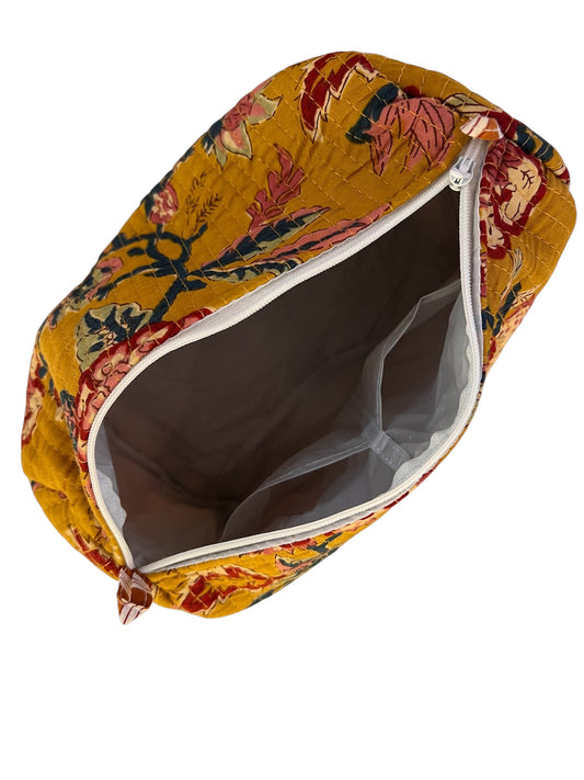 Trousse de Toilette Joséphine- trio Bengale en coton matelassé imprimé main