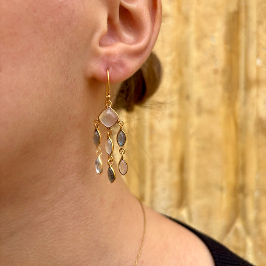 Boucles d'oreilles Fly Pierre de lune et labradorite