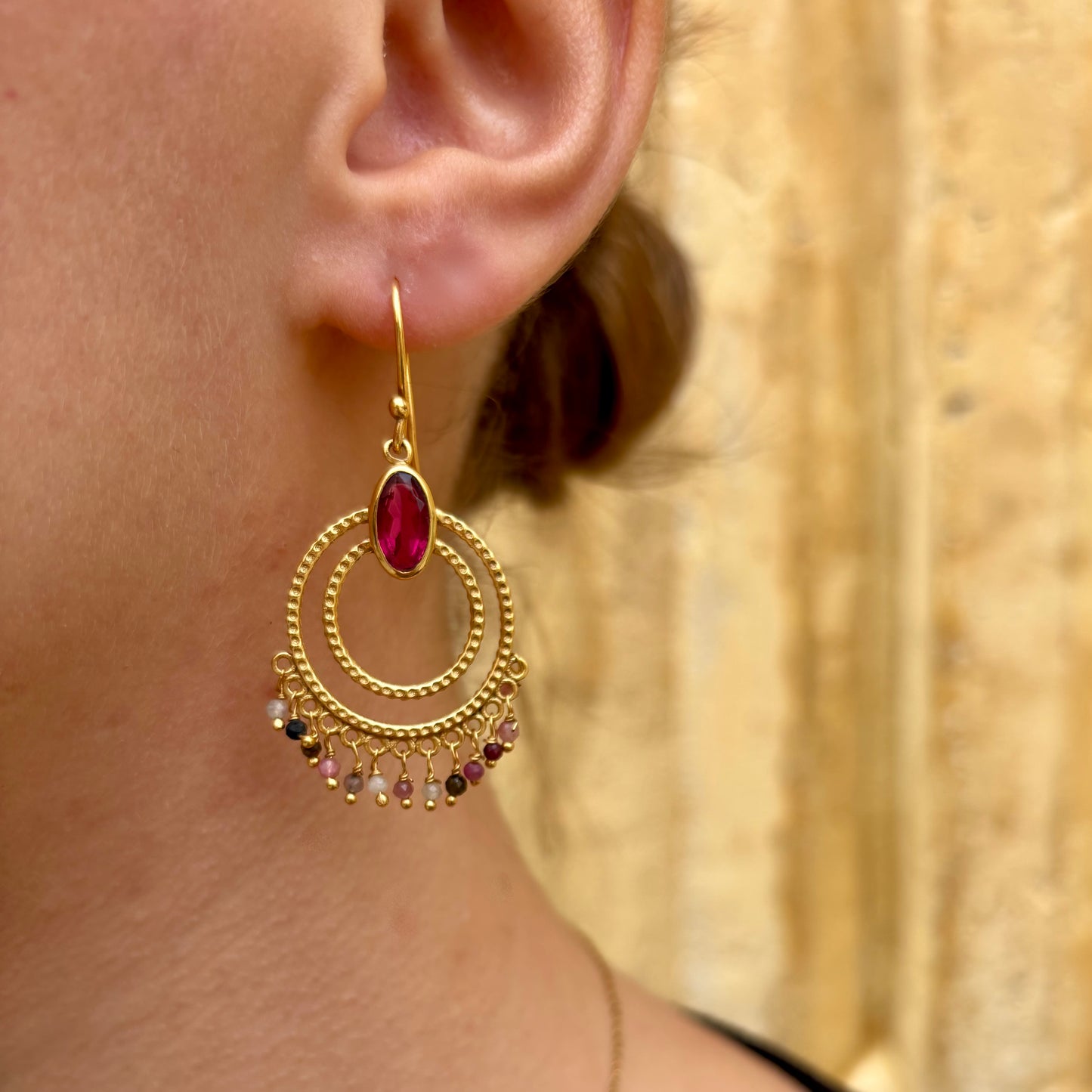 Boucles d'oreilles Saskia quartz framboise