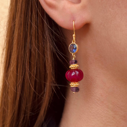 Boucles d'oreilles Jay quartz framboise améthyste