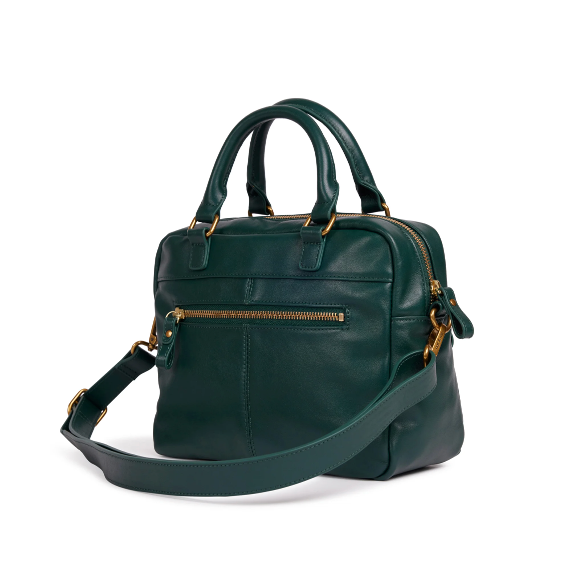 Sac Mini Macy vert sapin de Nat & Nin vu de dos, en cuir, avec poche zippée arrière et bandoulière réglable.