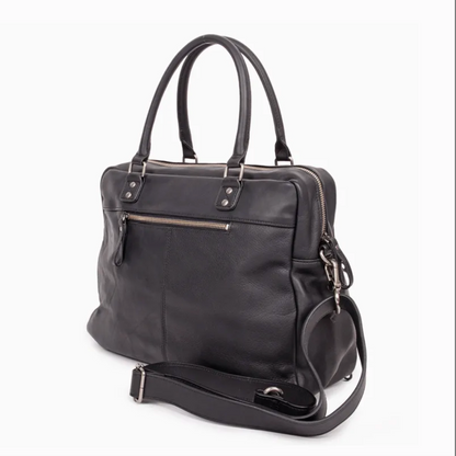 Sac Macy en cuir lisse noir Nat & Nin vu de dos, avec poche zippée et bandoulière amovible.